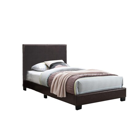 Benjara Transitional Style Leatherette Queen Bed with Padded Headboard, Dark Brown BM232044